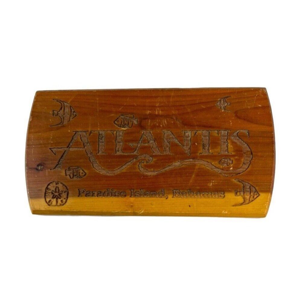Atlantis Resort Jewelry Box Engraved Bahamas Souvenir Carved Trinket Wooden 6”